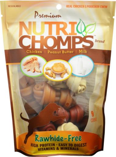 Scott Pet Nutri-Chomps Rawhide-Free Knots in Assorted Chicken Peanut Butter and Milk Flavors Natural Dog Chew Treats - 4