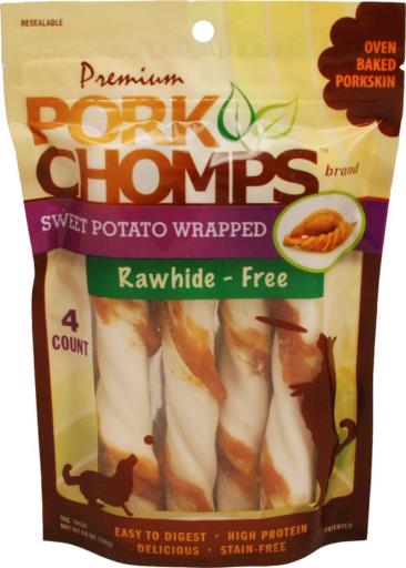 Scott Pet Pork-Chomps Sweet Potato Wrapped Pork Twists Natural Dog Chews - Large - 4 Count  