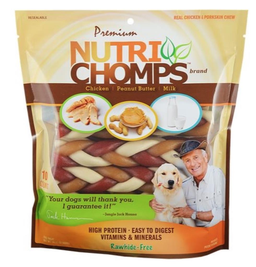 Scott Pet Nutri-Chomps Rawhide-Free Braids Mixed Flavor Chicken Peanut Butter and Milk Natural Dog Chew Treats - 6