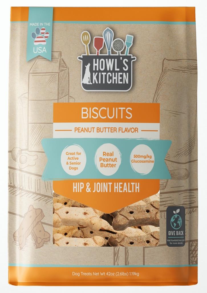 Howl's Kitchen Hip and Joint Glucosomine Peanut Butter Crunchy Biscuits Dog Treats - 42 Oz  