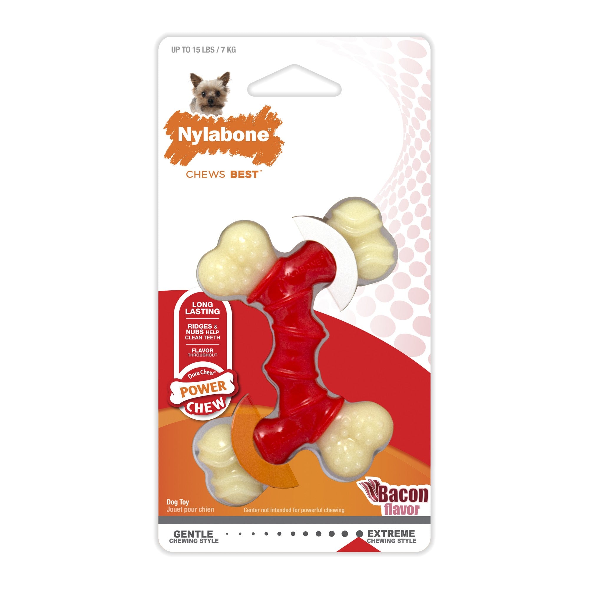 Nylabone Dura-Chew Double Bone Dental Power-Chew Bacon Flavored Nylon Chew Dog Toy - Extra Small/Petite