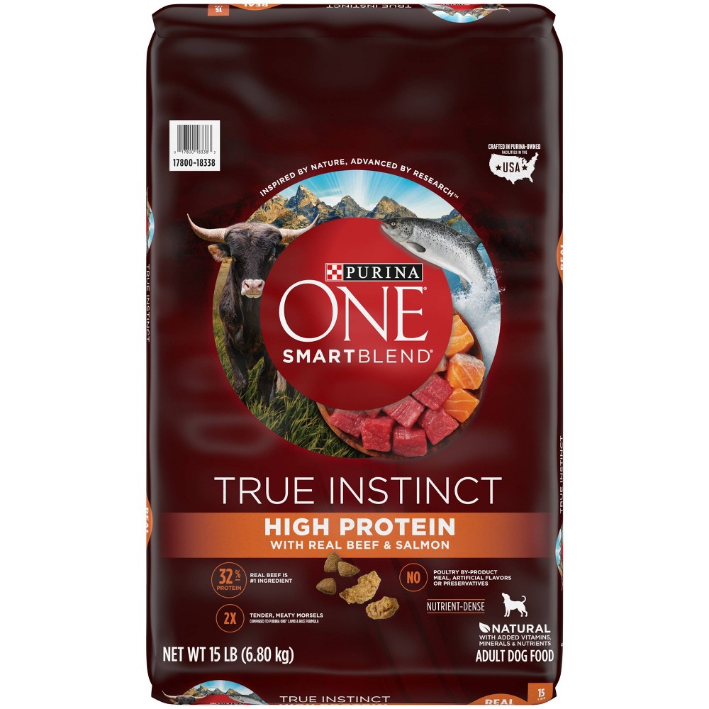 Purina ONE True Instinct High-Protein Real Beef and Salmon with Bone Broth Dry Dog Food 15 Pounds