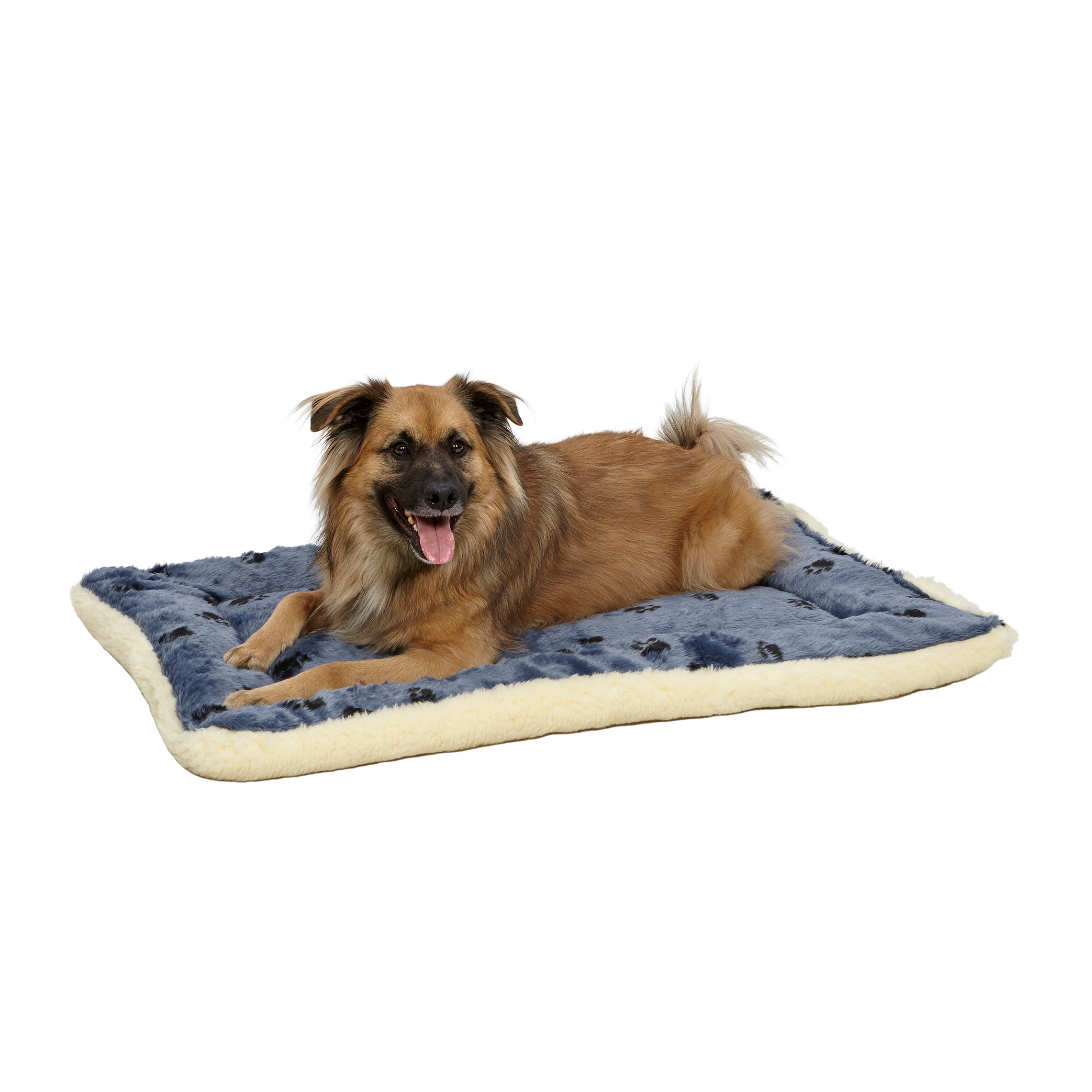 Midwest Homes Reversible Fleece Paw Print Machine Washable Pet Bed Mat - Blue/White L:36 X W:23 X H:3.5 In