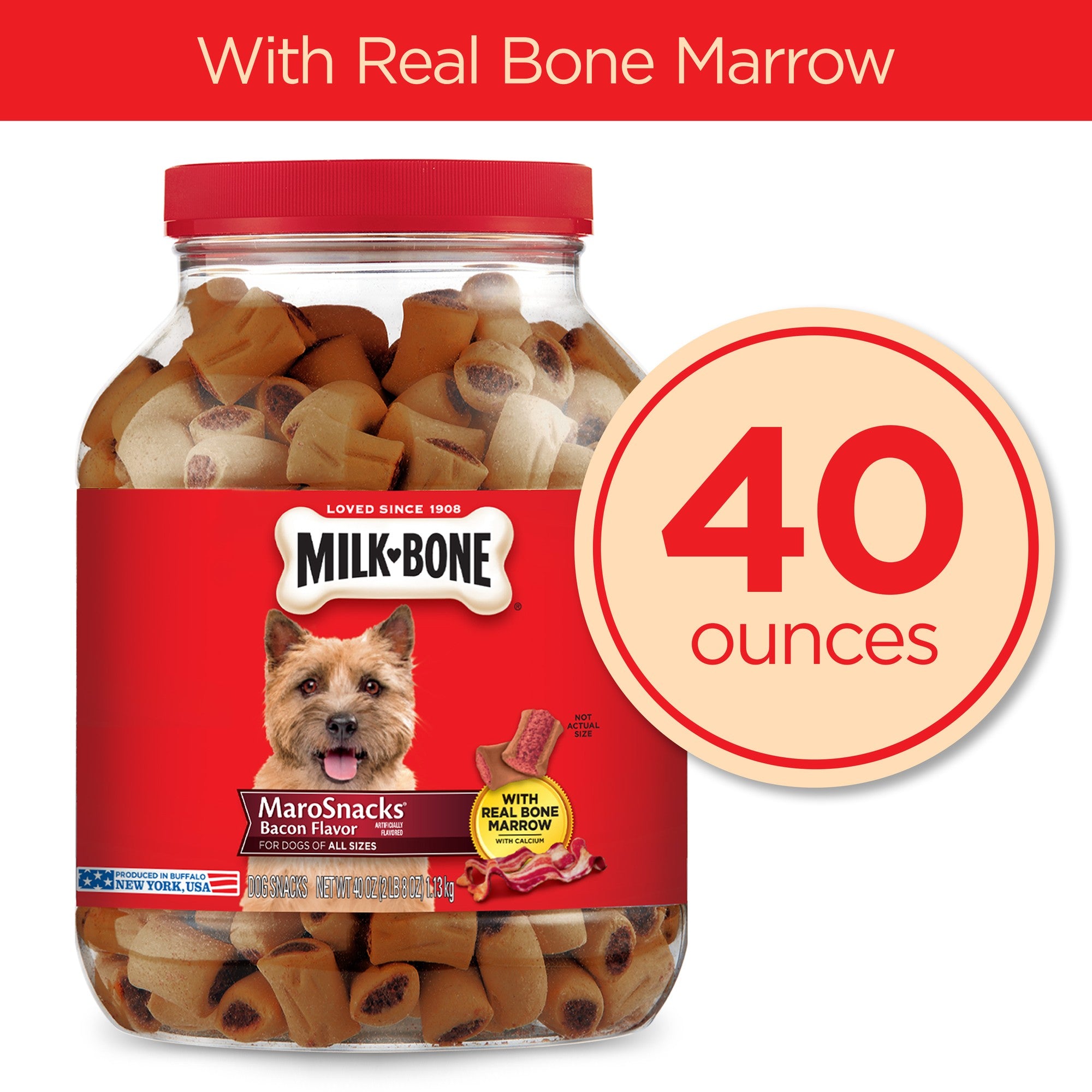Milk-Bone MaroSnacks Bacon Flavored Bone Marrow Chewy Dog Treats - 40 Oz - 2 Pack