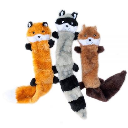 Zippy Paws Skinny Peltz Stuffing-Free Fox Racoon and Squirrel Squeak and Plush Dog Toy - Small - 11 Inch - 3 Pack
