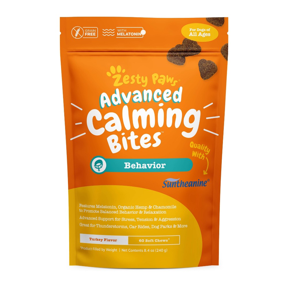 Zesty Paws Advanced Behavior Calming Bites Turkey Flavored Supplemental Soft and Chewy Dog Treats - 60 Count