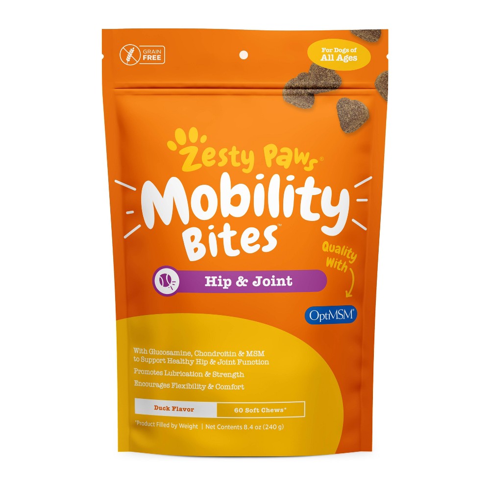 Zesty Paws Mobility Bites Hip and Joint Care Duck Flavored Supplemental Soft and Chewy Dog Treats - 60 Count