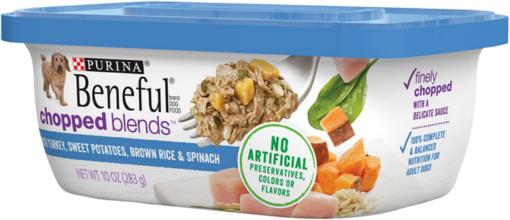 Purina Beneful Chopped Blends Turkey Sweet Potato Spinach and Brown Rice Wet Dog Food Trays - 10 Oz - Case of 8  