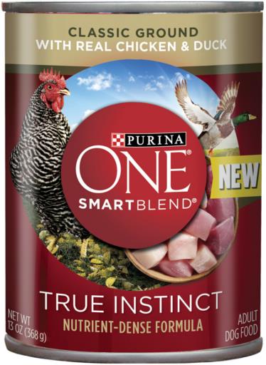 Purina One SmartBlend True Instinct Classic Ground Chicken and Duck Canned Dog Food - 13 Oz - Case of 12  