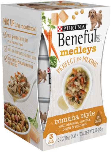 Purina Beneful Romana Style Medley's Chicken Carrots Pasta and Spinach Canned Dog Food and Mixer - Multi-Pack - 3 Oz - Case of 3 - 8 Pack  