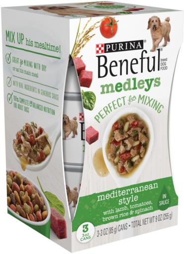 Purina Beneful Medley's Mediterranean Lamb Brown Rice and Veggies Canned Dog Food and Mixer - Multi-Pack - 3 Oz - Case of 3 - 8 Pack  