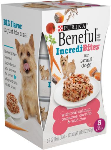 Purina Beneful IncrediBites Salmon Tomatoes Carrots and Rice Small-Breed Canned Dog Food - 3 Oz - Case of 3 - 8 Pack  