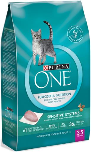 Purina One Sensitive Skin and Stomach Turkey Adult Dry Cat Food - 3.5 Lbs - Case of 4  