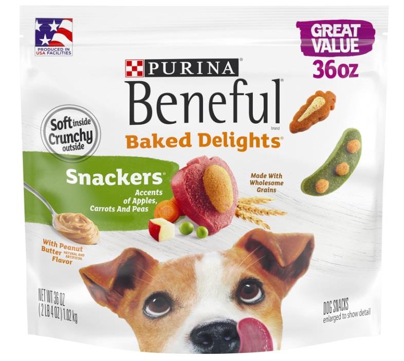 Purina Beneful Baked Delights Snackers Peanut Butter Fruits and Veggies Soft and Chewy Dog Treats - 36 Oz - Case of 4  