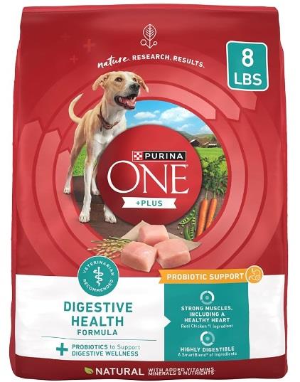 Purina One SmartBlend Digestive Health with Probiotics Tender Morsals Chicken Dry Dog Food - 8 Lbs - Case of 4  