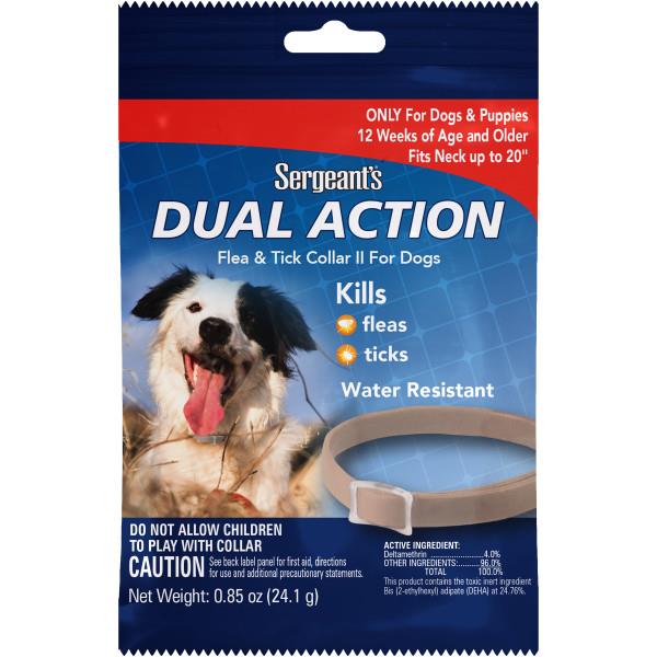 Sergeant's Dual-Action Flea and Tick Collar II for Medium Dogs - Up to 20.5" Inch Neck Girths  