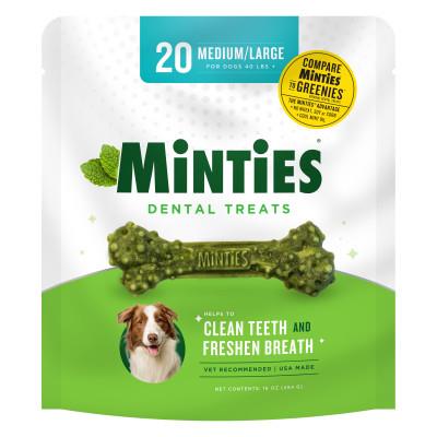 VETIQ Minties Peppermint Flavored Bone Dental Dog Chews Treats - Medium/Large - 16 Oz  