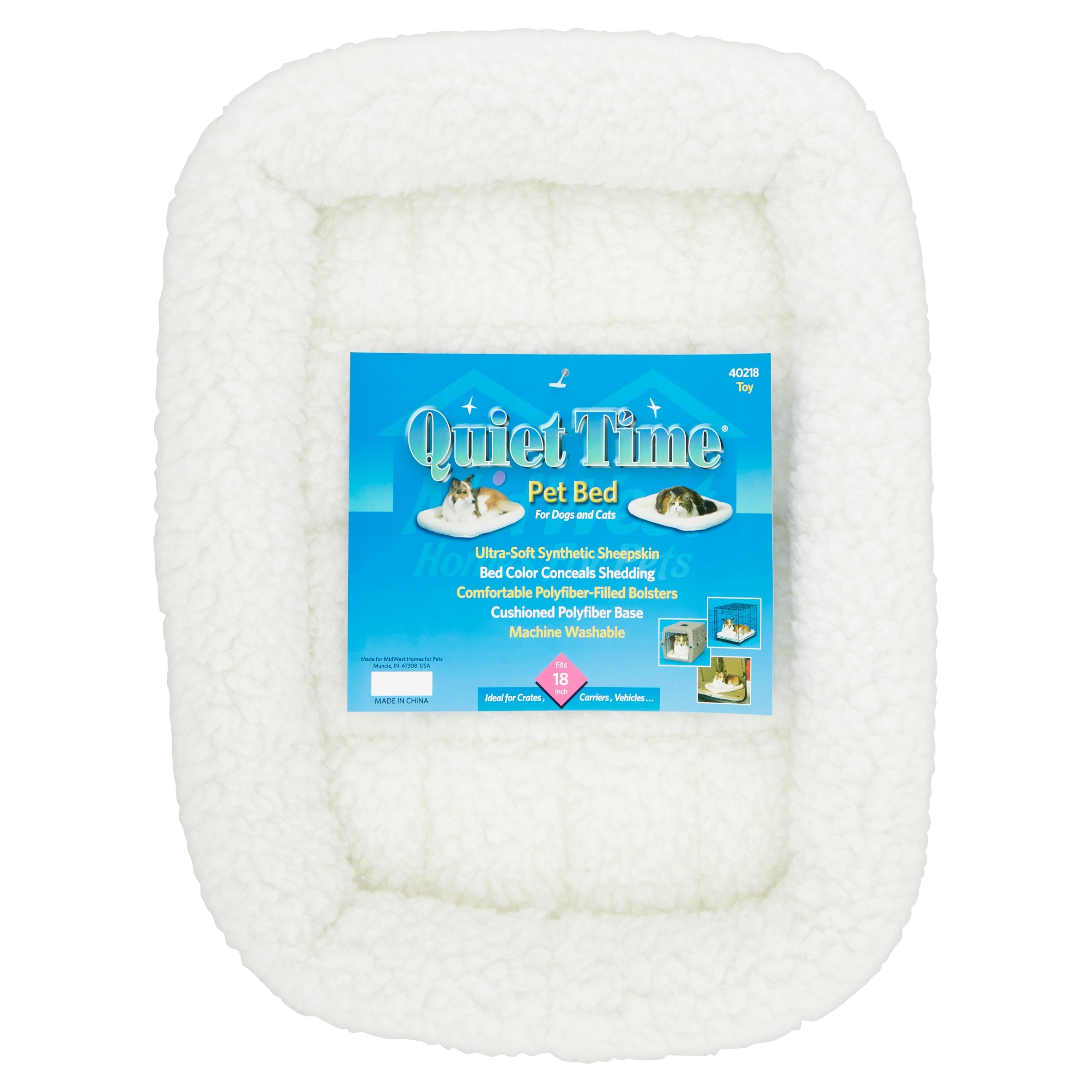 Midwest Homes Quite Time Fleece Machine Washable Rectangular Bolster Pet Bed or Crate Mat White XXS - L:18 X W:12 In