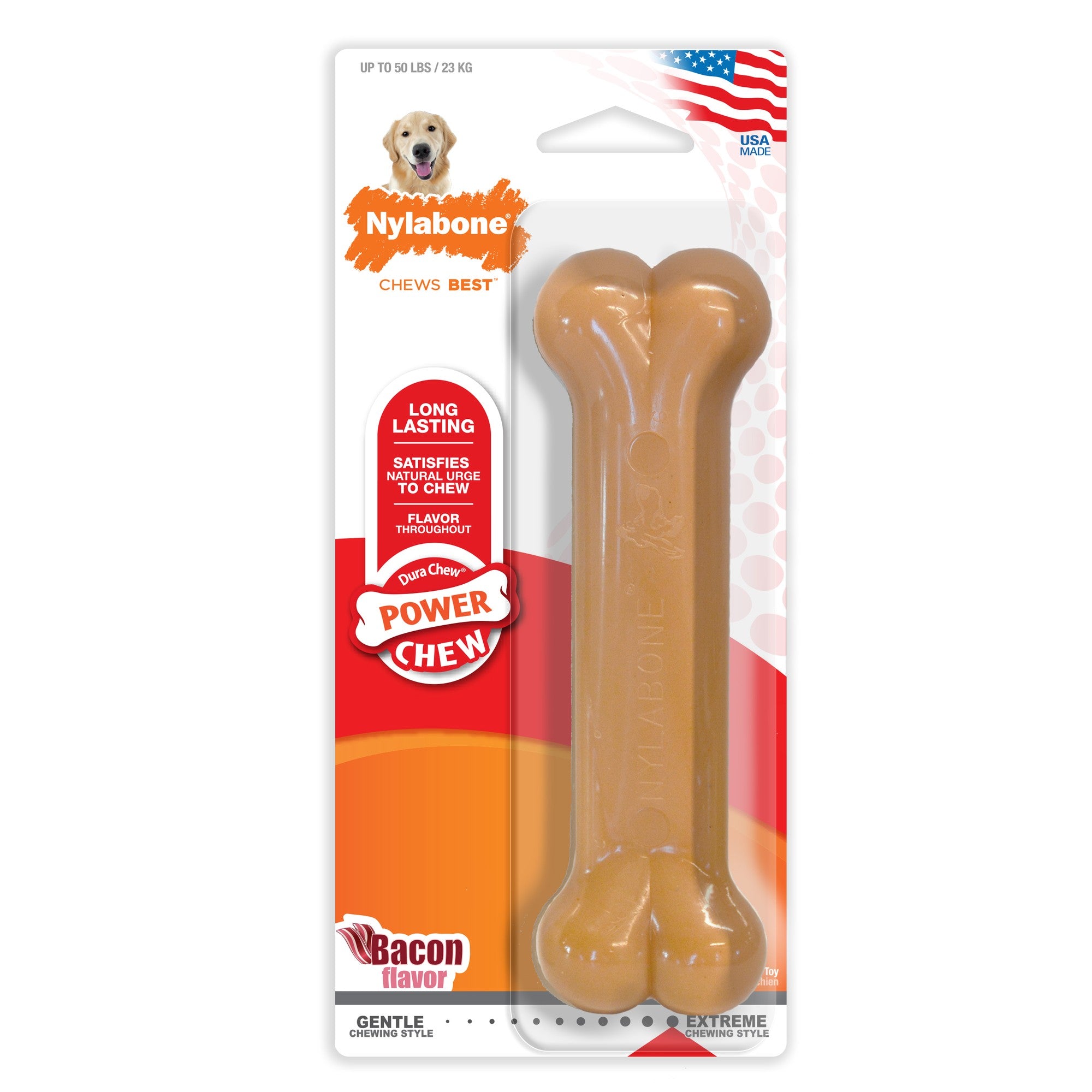 Nylabone Classic Bone Durable Power-Chew Bacon Flavored Nylon Chew Dog Toy - Large/Giant
