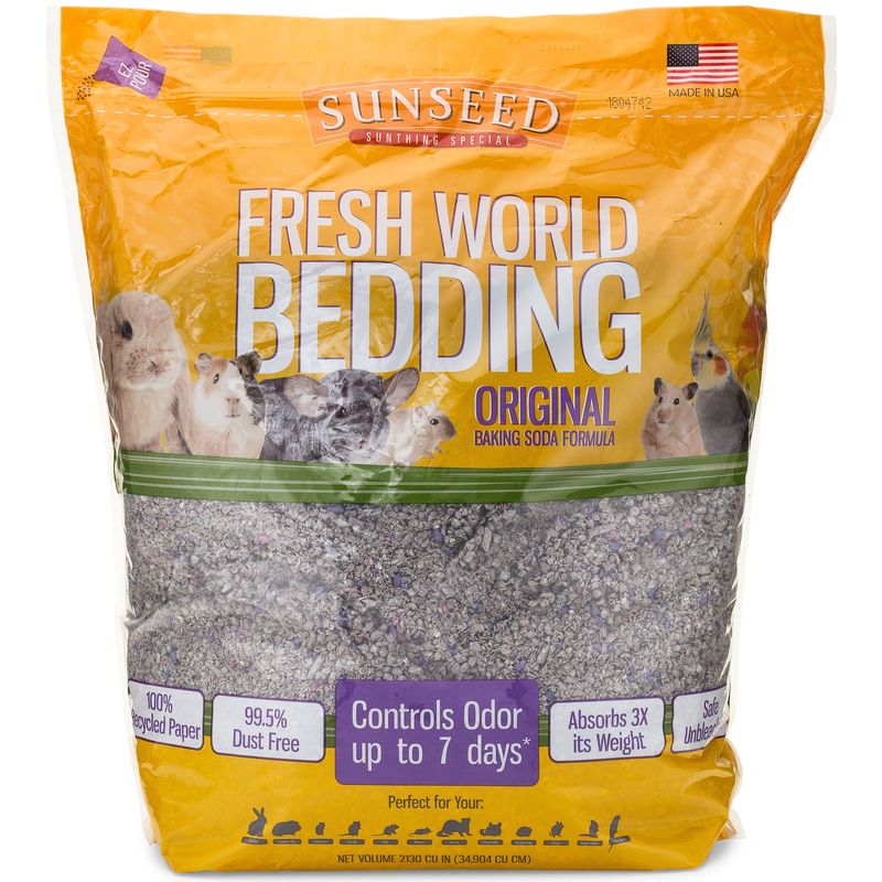 Sunseed Original Odor-Control Fresh World Paper Small Animal Bedding - Gray - 450 Cubic Inch Default Title