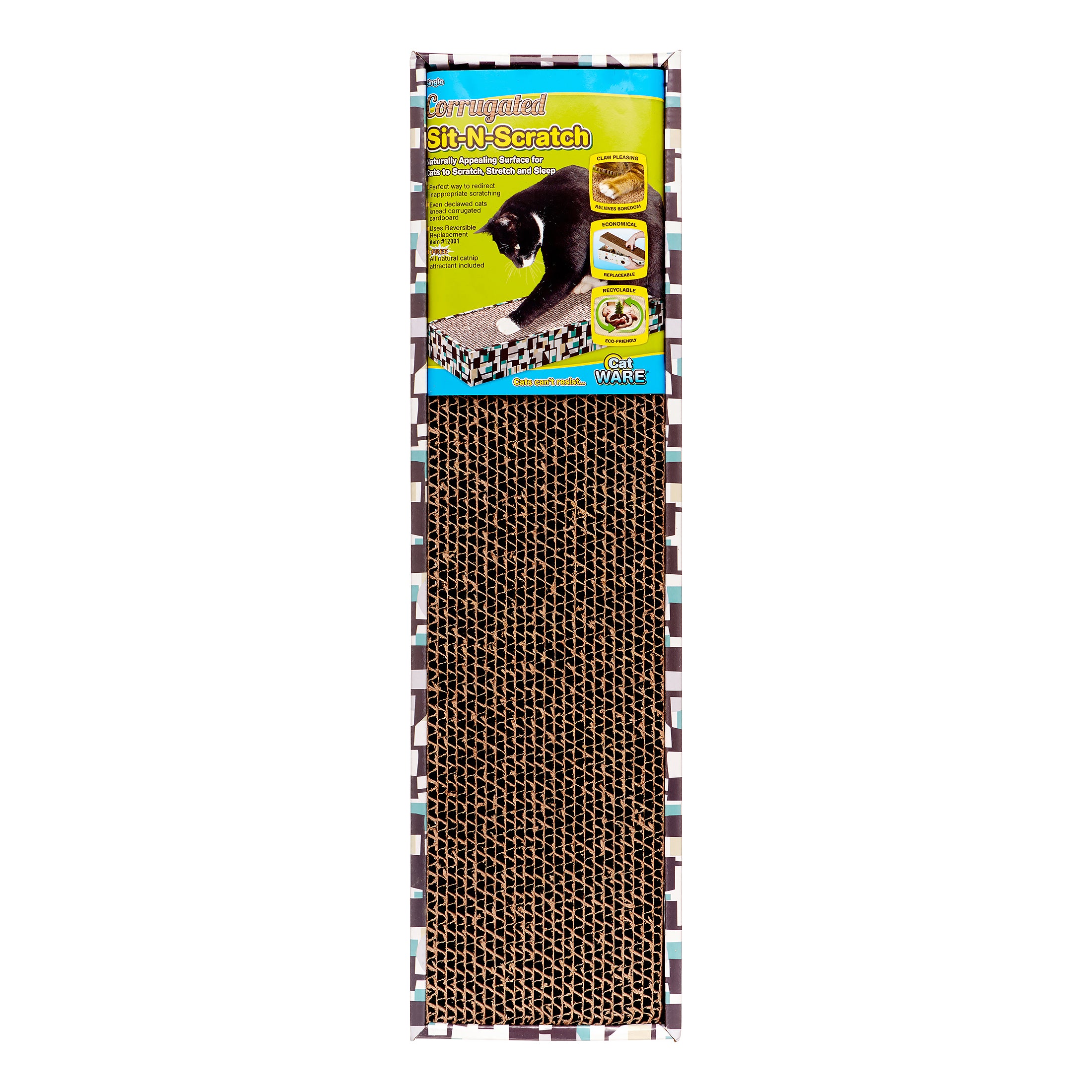 Ware Sit-N-Scratch Single Corrugated Cardboard Cat Scratcher - L:19.5 X W:5.25 X H:2 Inches