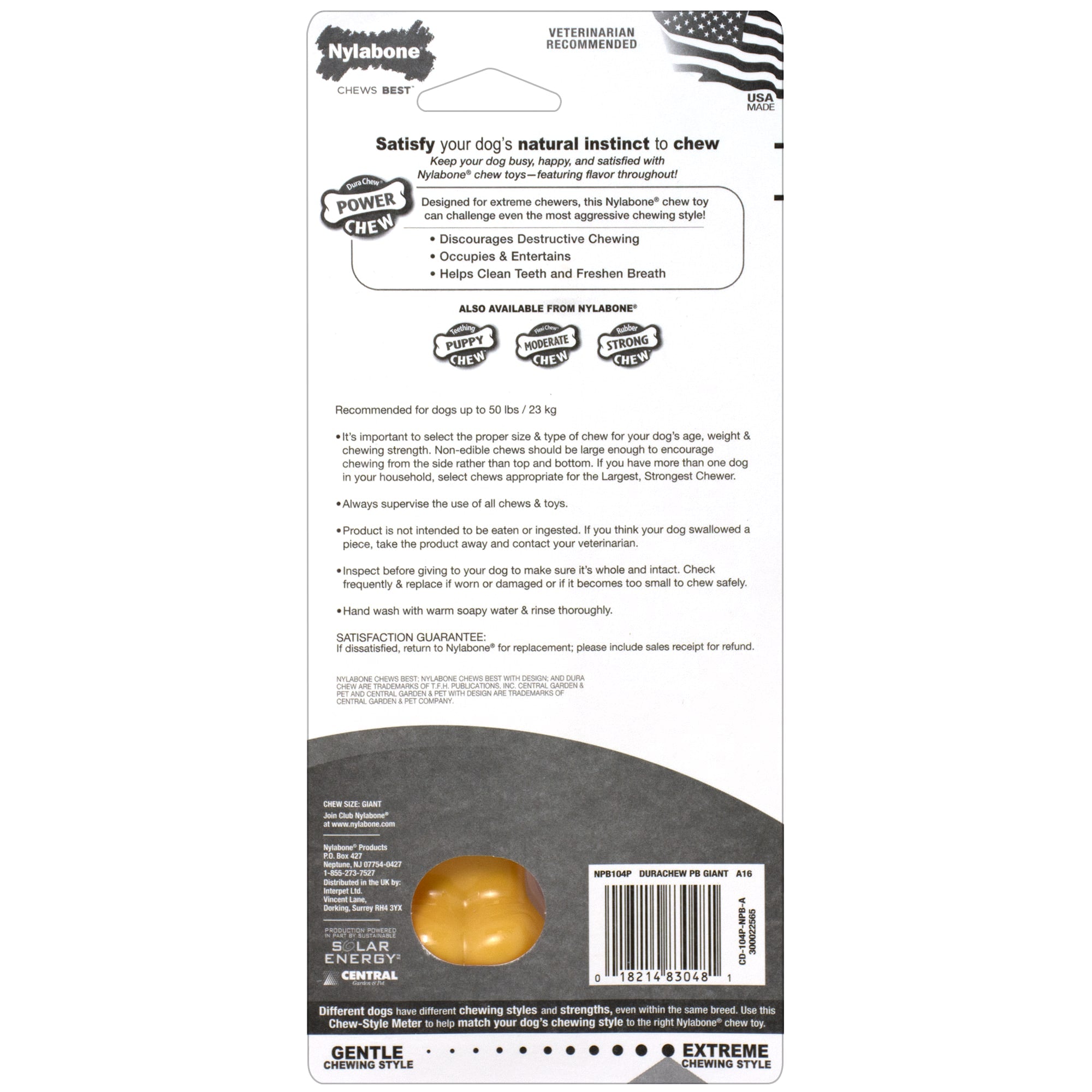 Nylabone Classic Bone Durable Power-Chew Peanut Butter Flavored Nylon Chew Dog Toy - Large/Giant