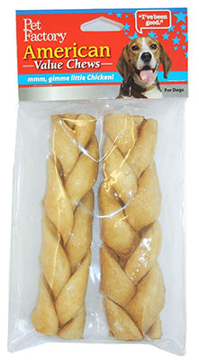Pet Factory American Beefhide Braided Sticks Natural Dog Chews 6-7 Inch - 2 Pack