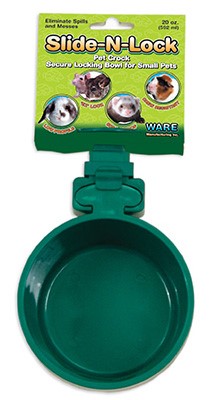 Ware Plastic Slide-N-Lock Crock Style Cage Accessory Food or Water Small Animal Bowl - 20 Oz