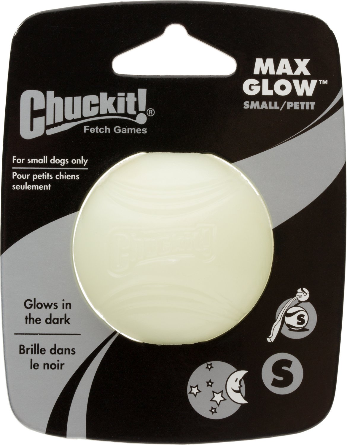 Chuckit! Petmate Max-Glow Glow-in-the-Dark Rubber Ball Fetch Dog Toy - White - Small - 2 Inch