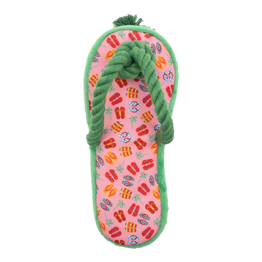 The Worthy Dog Flip Flop Tropical Patterned Squeak Rope and Nylon Plush Dog Toy