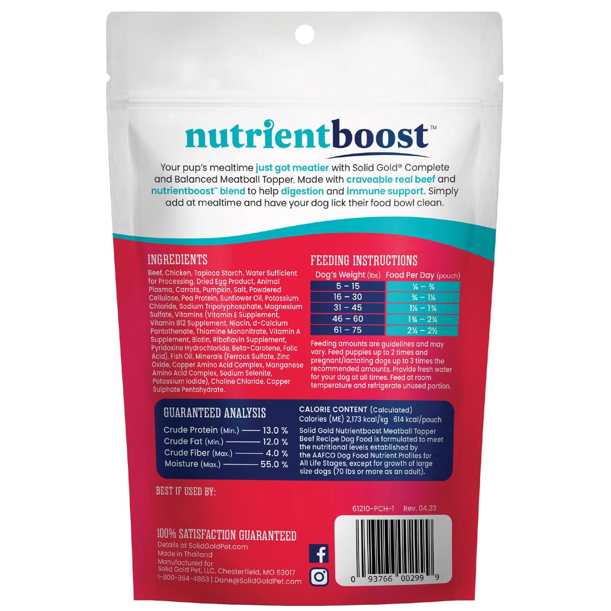 Solid Gold NutrientBoost Gut Health Beef Meatball Dog Food Topper or Treat - 10.5 Oz - Case of 3