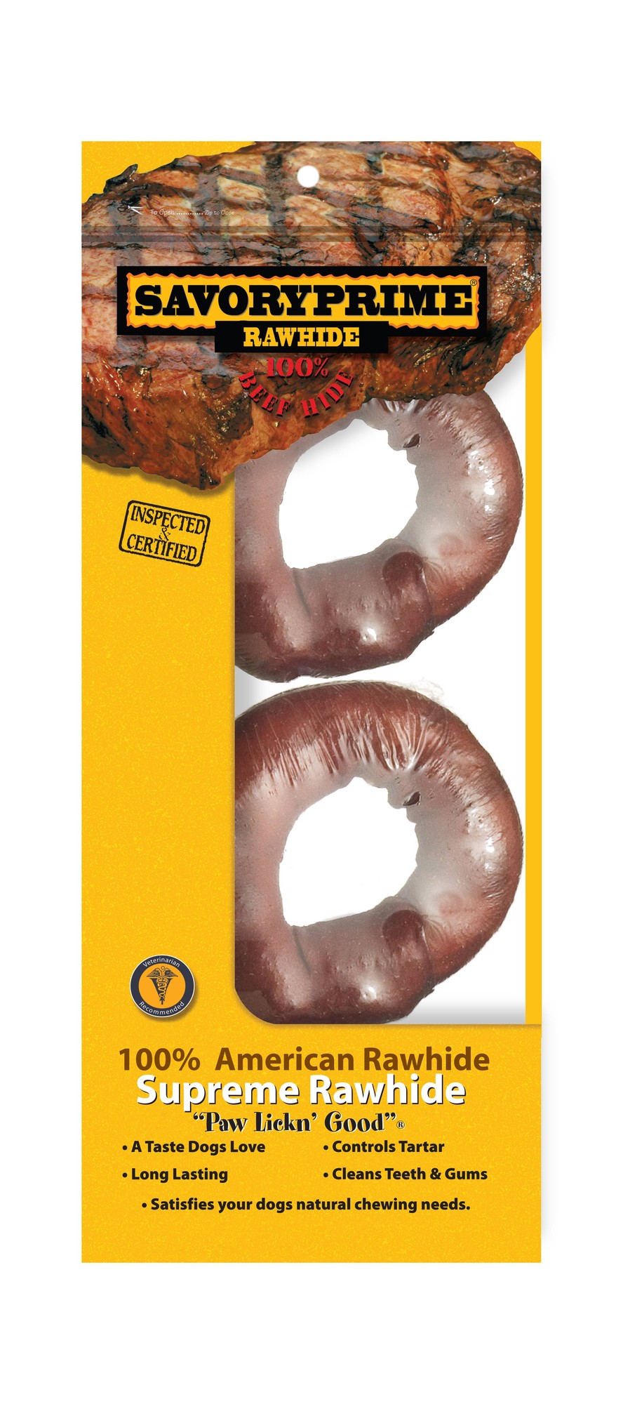 Savory Prime American Rawhide Beef-Hide Donut Natural Dog Chew - 4 Inch 2 Count