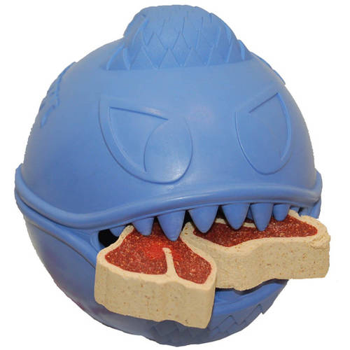 Jolly Pets Monster Ball Treat-Inserting and Freezing Bounce and Fetch Rubber Dog Toy - Blue - 2.5 Inch