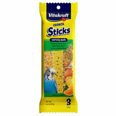 Vitakraft Crunch Sticks 3-Flavor Orange Apricot and Egg Honey and Sesame Banana Parakeet Bird Treats - Variety Pack - 2.4 Oz Default Title
