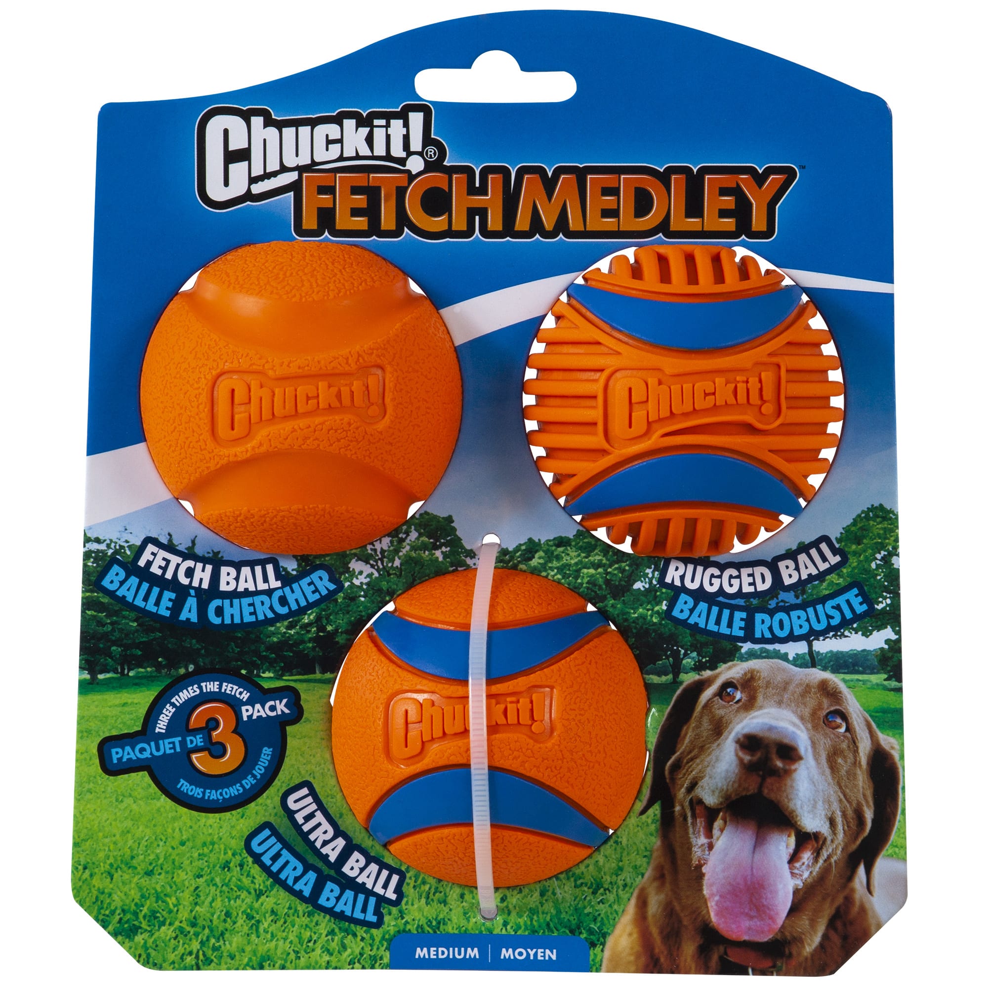Chuckit! Petmate Fetch Medley Gen-3 High-Bounce Float and Rugged Balls Dog Toys - Medium - 2.5 Inch - 3 Pack
