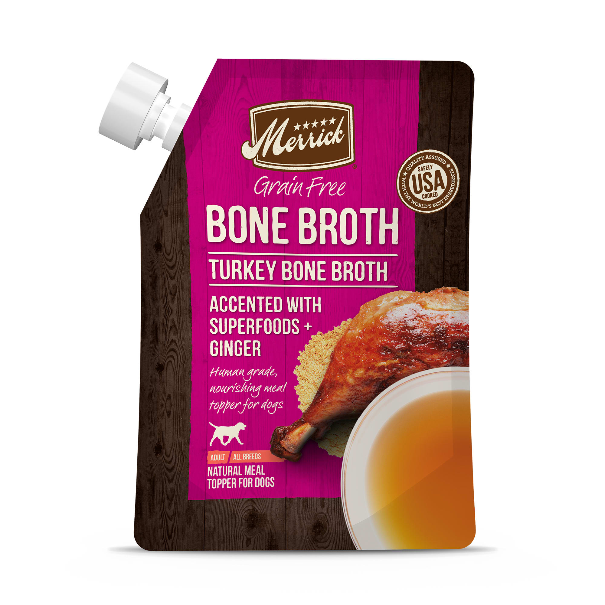 Merrick Grain-Free Turkey Bone Broth with Superfoods Wet Dog Food Topper Pouch - 16 Oz Default Title