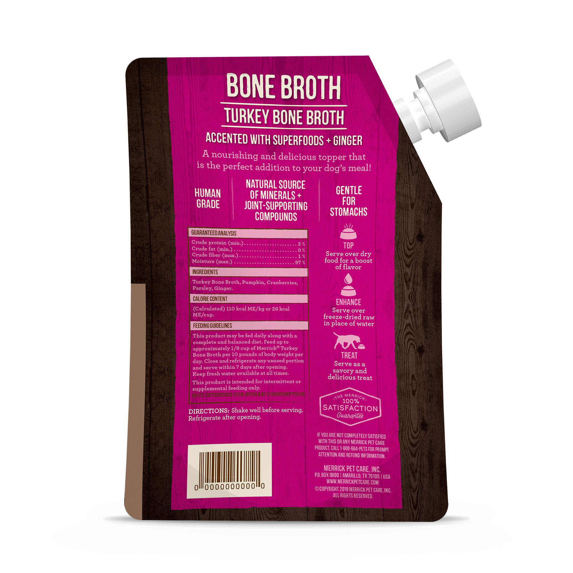 Merrick Grain-Free Turkey Bone Broth with Superfoods Wet Dog Food Topper Pouch - 16 Oz