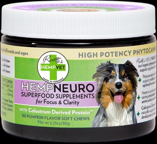 Reilly's Hempvet HempNeuro with CBD and Colustrum Calming and Cognitive Soft Chew Dog Supplements - 30 Count  