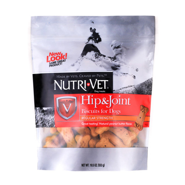 Nutri-Vet Hip and Joint Regular-Strength Peanut Butter Crunchy Dog Biscuits Treats - Medium - 19.5 Oz