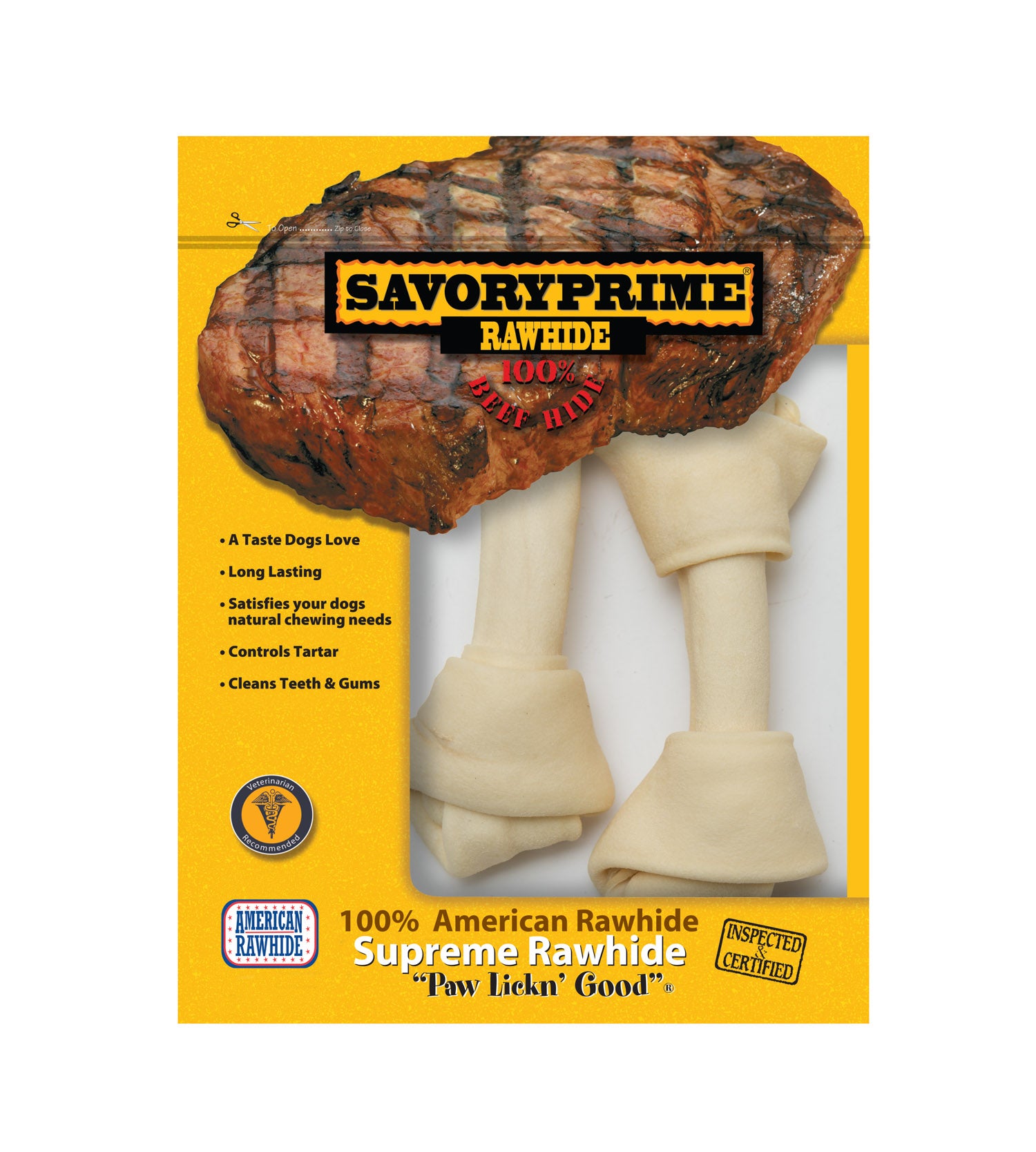 Savory Prime American Rawhide Beef-Hide Supreme Knotted Bone Natural Dog Chews - White - 6-7 Inch - 2 Pack Default Title