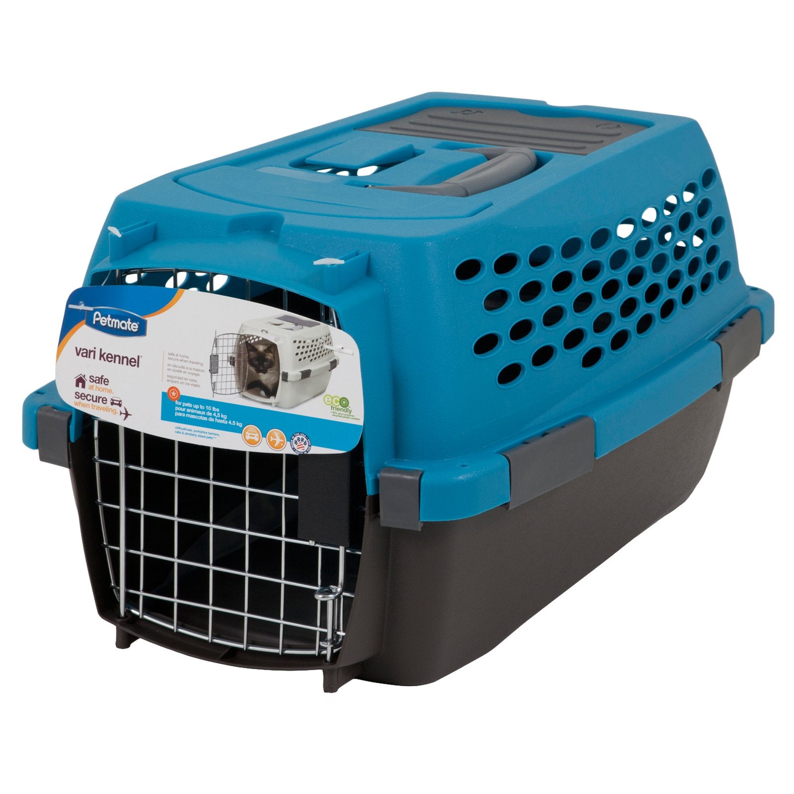 Petmate Vari Kennel Portable Airline Travel Cat and Dog Kennel - Blue/Black - L:19 X W:12.5 X H:10.8 Inches