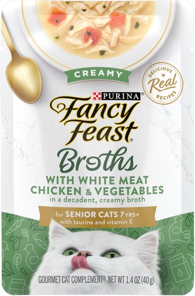 Purina Fancy Feast Broths Creamy Chicken and Veggies Senior Wet Cat Food or Topper Pouch - 1.4 Oz - Case of 16