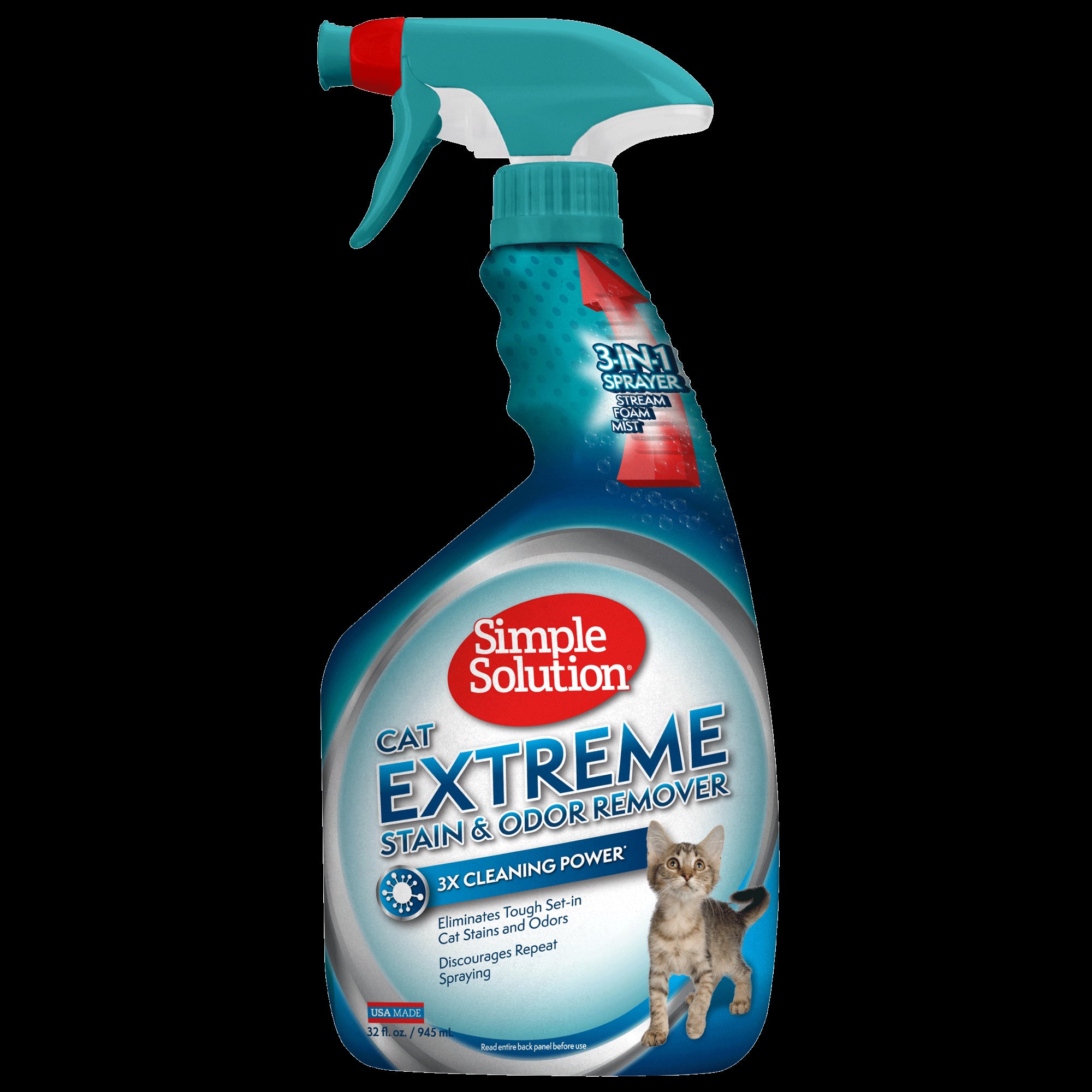 Simple Solution Extreme 3X Power Pet Stain and Odor Remover Spray for Cats - 32 Oz