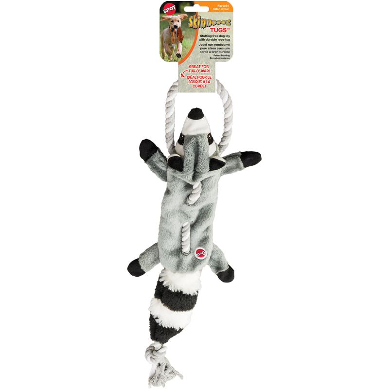 Ethical SPOT Skinneeez Stuffing-Free Tugs Forest Raccoon Rope Tug and Squeak Soft Dog Toy - Large - 23 Inch