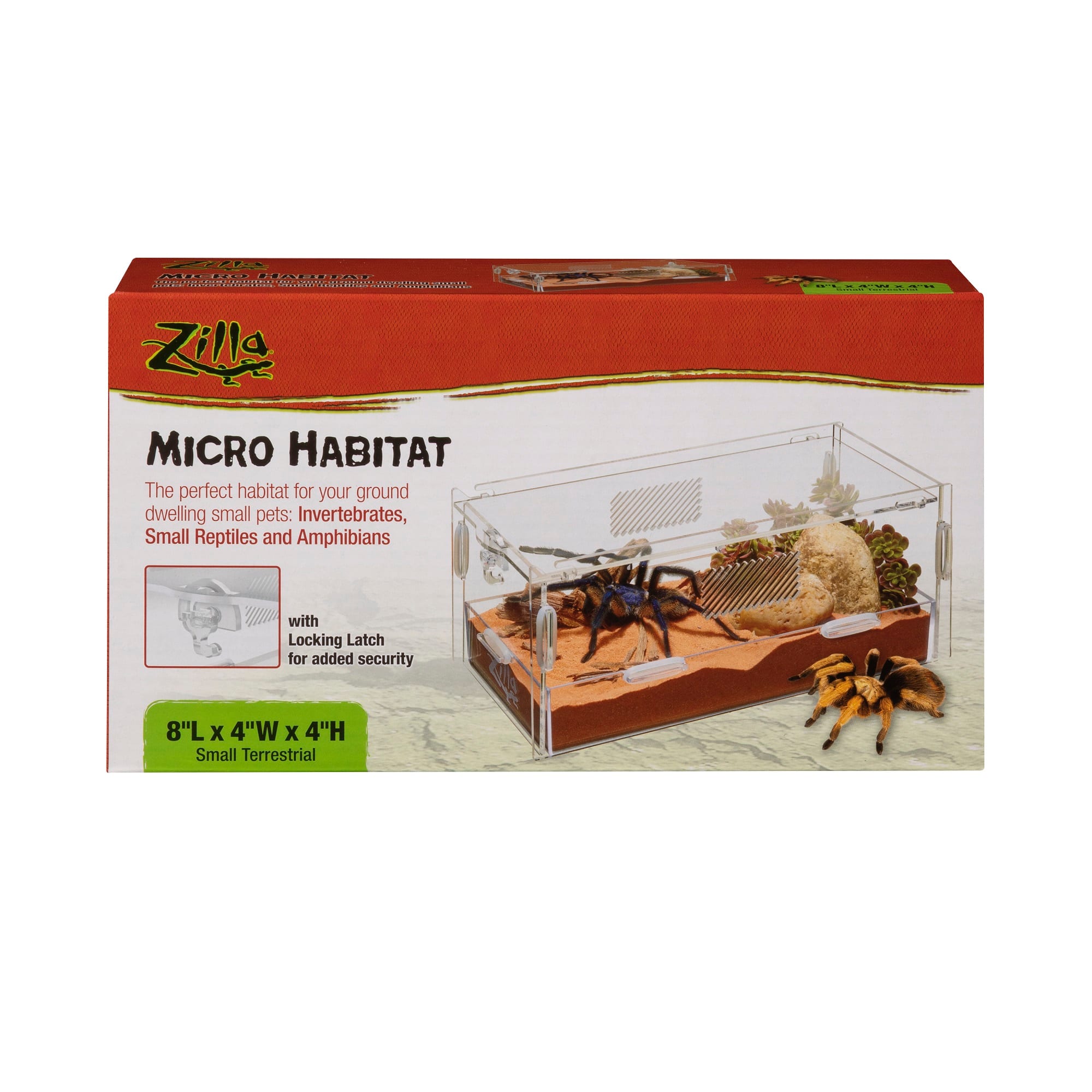 Zilla Micro Habitat Acrylic Terrarium Terrestrial with Locking Latch Enclosures for Insects Small - L:8 X W:4 X H:4 In