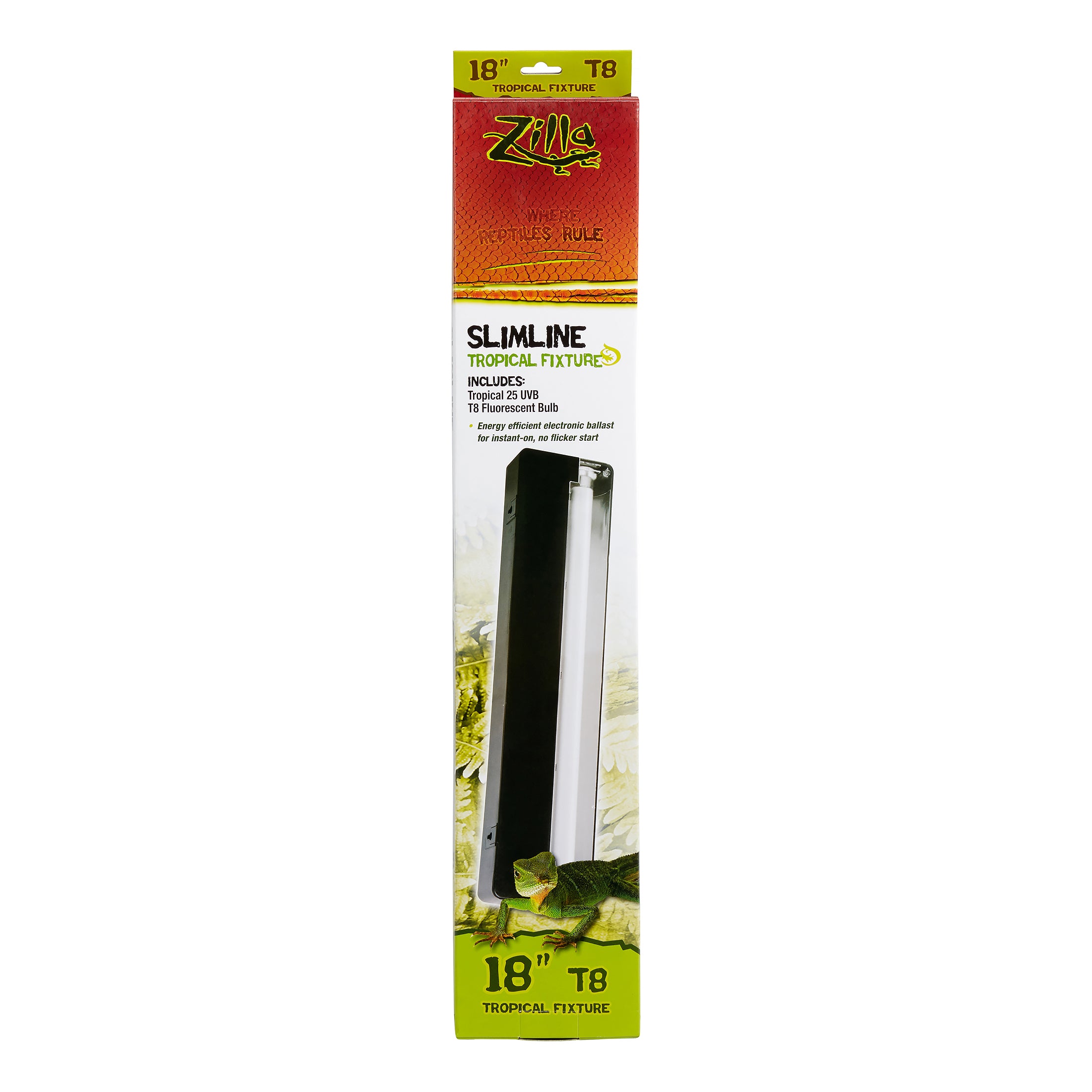 Zilla T8 Slimeline Tropical Habitat UV Light Reptile Fixture with Flourescent Bulb - 15 Watt - 18 Inch