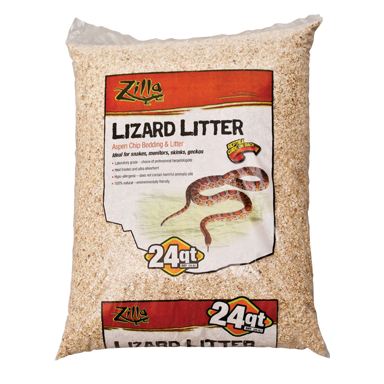 Zilla Snake Lizard and Gecko Aspen Chip Natural Reptile Litter and Bedding - 24 Quarts