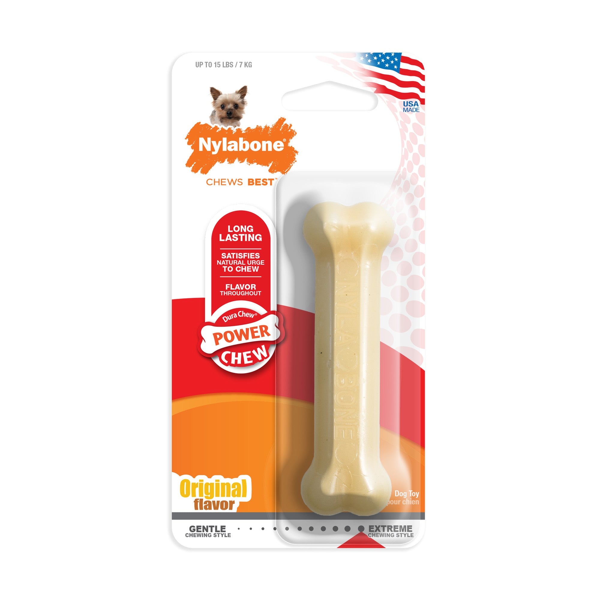 Nylabone Bone Shaped Durable Power-Chew Original Flavor Nylon Chew Dog Toy - Extra Small/Petite