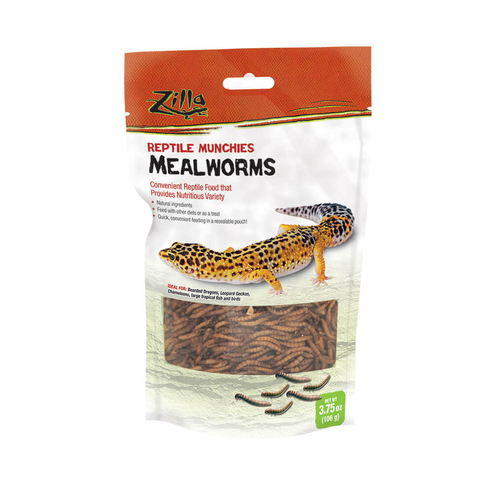 Zilla Reptile Munchies Mealworms for Lizards Geckos and Bearded Dragons Dehydrated Reptile Food - 3.75 Oz