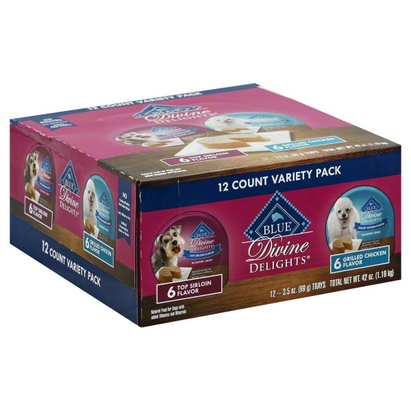 Blue Buffalo Delights Sirloin and Chicken Pate Small-Breed Wet Dog Food Trays - Variety Pack - 3.5 Oz - 12 Pack Default Title